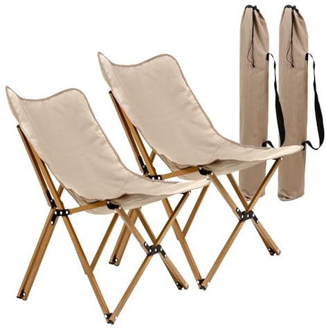 U2PICK Campingstuhl 2er-Set, Tragbar, Hohe Rückenlehne, Stoff, Schmetterlingsstuhl für Erwachsene, mit Abnehmbarem Canvas-Bezug, Tragetasche, für Strand, Camping, Park,Khaki