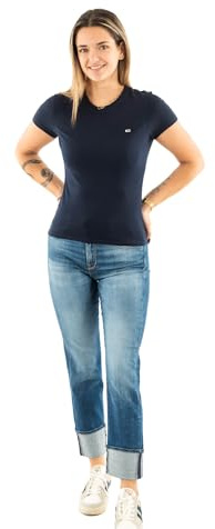 Tommy Jeans Damen T-Shirt Kurzarm Slim Rundhalsausschnitt, Blau (Dark Night Navy), S