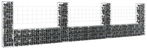 ShGaxin Gabionenkorb U-Form mit 4 Säulen, Gabionen Zaun, Steinkorb Gabione, Gabionenwand, Gabionen Pflanzkübel, Gabionen-hochbeet, Eisen 380x20x100 cm