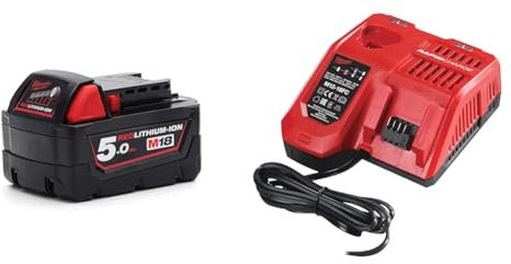 M18 B5 REDLITHIUM-ION™ Slide Battery Pack 18V 5.0Ah Li-ion, Black & Rapid M12-18FC Charger, Black