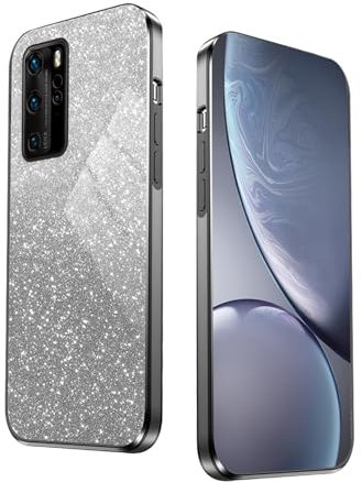 WBWONE Glitter Hülle für Huawei P40 Pro, mit Elektroplattiertem Rand, Stoßfestes Handyhülle, Schutzhülle mit Funkeln Aufkleber - Schwarz