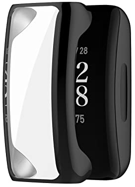 Hülle mit Displayschutz Kompatibel mit Fitbit Inspire 3/ Inspire 2/Inspire HR Schutzhülle, Weiche TPU Kantenschutz Kratzfest Schutz Case für Fitbit Inspire 3/Inspire 2/Inspire HR (Schwarz)