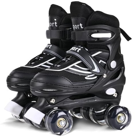 Kinder Rollschuhe für Mädchen, Jungen und Anfänger, 4 Größen Verstellbare Quad Skates, geeignet für den Innen- und Außenbereich (Black, L (38-41))