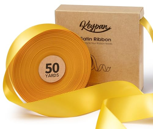 Keypan Satinband Gelb Geschenkband Schleifenband 3,8cm x 45,7m | Doppelseitiges Seidenband für Geschenkband Hochzeit, Blumensträuße, Schleifen, Basteln