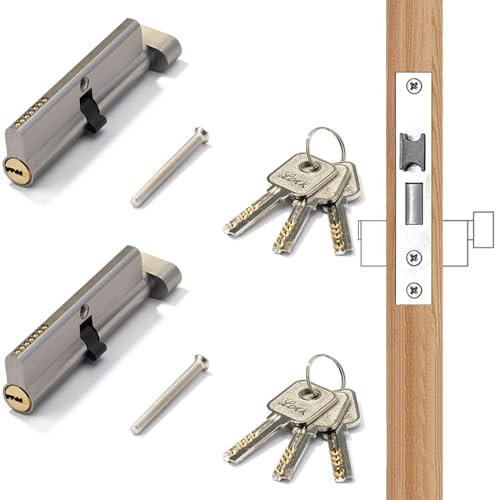 Jeu de 2 Cylindres à Bouton KD Verrouillage Simultané 90 mm 45/45 Barillet Serrure Porte avec 6 Clés (90)