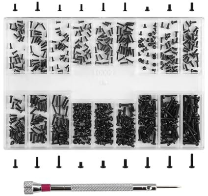 Yenblow Lot de 500 petites vis de rechange noires M1.2/M1.4/M2.0 pour ordinateur portable, lunettes, montres, disque dur, SSD, tournevis, pince à épiler