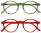 OPULIZE REY Lesebrille - 2er-Pack - Runder Retro-Rahmen - Mattgrün, Rot - Herren Damen - Federscharniere - RR56-6Z - +2.50