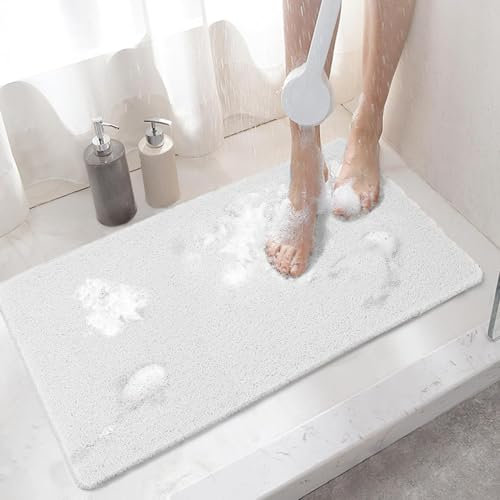 Loofah Tapis de bain, tapis de douche, antidérapant, doux et confortable, tapis de douche, antidérapant - Familles, enfants et personnes âgées (40 x 60 cm, blanc)
