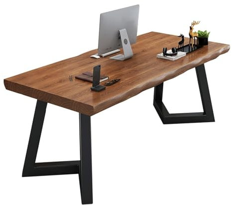 Bureau Gaming Table Bureau Bureau D'ordinateur En Bois Massif, Pieds En Fer Forgé, Bureau De Conférence À Domicile, Table D'écriture Multifonctionnelle Pour Chambre À Coucher Bureau Ordinateur(180x80x