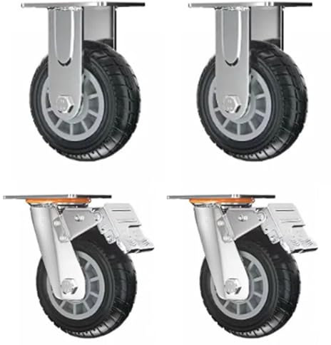 YPIOUREN Schwerlastrollen mit Bremse, Lenkrollen-Set mit 4 Stück, mit doppelter Schraubensicherung, Schwerlast-Lenkrollen mit Gumminoppenlauffläche for Werkbank, Rollwagen(Fixed+Brake,4inch)