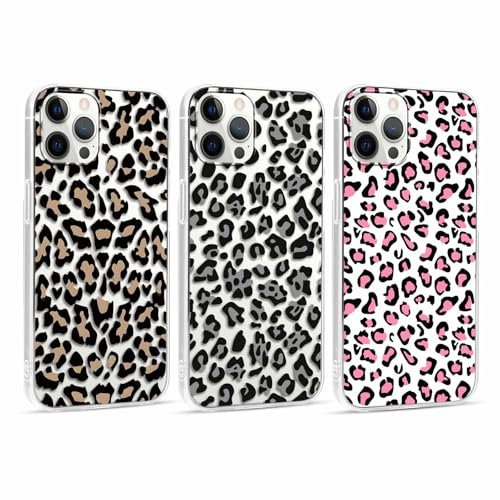 RUMDEY 3 Pack Clear Cheetah Print Phone Case for iPhone 12 Pro Max 6.7, Cute Girly Leopard Pattern Design Anti-Scratch Soft Slim TPU Silicon Protective Bumper Funda Cover for Women Girls - 01