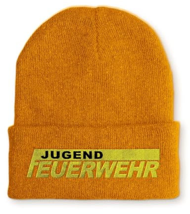 tshirtladen Beanie Jugendfeuerwehr Wintermütze Mütze mit lustigem Spruch, Farbe: Mustard
