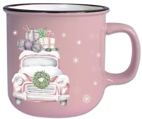Jumbo Tasse Vintage mit Spruch T140 „Wollige Weihnachten″ Rosa Geschenk Retro Keramik 350 ml