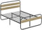 HOMCOM Cadre de lit Double 140 x 190 cm lit 2 Personnes Style Industriel avec Rangement, sommier, tête et Pied - Montage Facile, en Bois et Acier, Aspect Bois