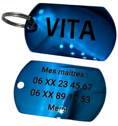 UNIKTAG MÉDAILLE GRAVÉE POUR CHIEN OU CHAT PLAQUE D'IDENTITE, MÉDAILLON ACIER PERSONNALISABLE, ETIQUETTE D'IDENTIFICATION PERSONNALISÉE, PORTE-ADRESSE POUR CHIEN, MEDAILLE D'IDENTITE (Bleu)