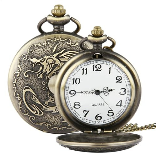 Drachen Taschenuhr, Vintage Halskette Zeitmesser mit aufwendigem Tier-Design, dekorative mechanische Uhrwerk Taschenuhr mit Kette, stilvolles Kostümzubehör für Damen und Herren, Einzelnes Attribut,
