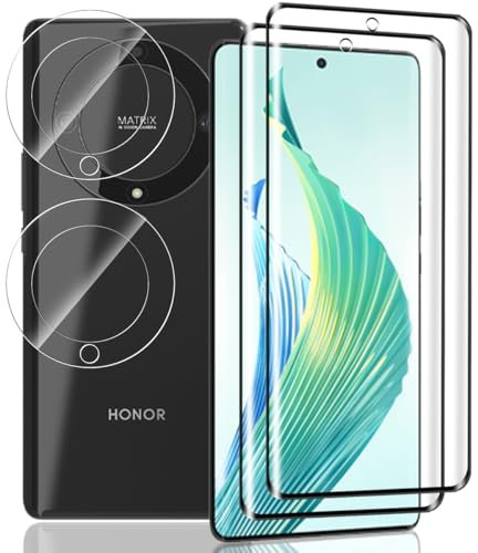 Yieehhow Verre Trempé pour Honor Magic 5 Lite Protection D'écran, [2 Pièces] 9H Dureté Vitre Trempé et [2 Pièces] Protecteur D'objectif Caméra, Sans Bulles/HD Protection Écran pour Honor Magic 5 Lite