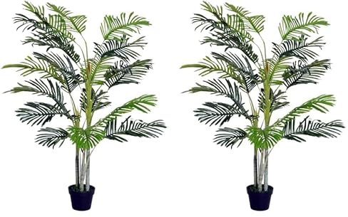 Outsunny Artificial Tree, 150cm Tropical Palm Tree, Fake Plants in Pots, Faux Green Plant for Indoor Outdoor Home Office Living Room Decoration (Pack of 2)