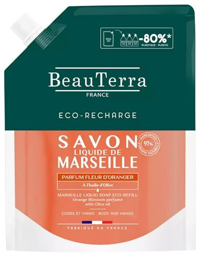 BeauTerra Savon Liquide de Marseille Fleur d'Oranger Éco-Recharge 900 ml