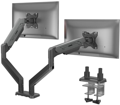 ETHU Dual Gas Spring Monitor Arm for 17-38 Screens up to 12kg | Heavy Duty Adjustable VESA Mount, Ergonomic Desk Stand, C-Clamp and Grommet Installation, Full Motion Monitor Stand, Grey