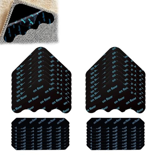32 Stück Teppich Antirutschunterlage, Doppelseitiges Antirutschmatte für Teppich, Antirutsch Pads Waschbare und Wiederverwendbare, 16 Dreieckform & 16 Streifenform Selbstklebendes Teppichstopper