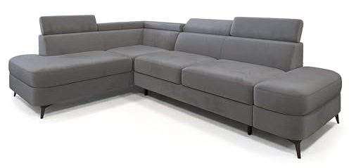 Masseno Ecksofa AVISE M L-S mit Schlaffunktion L-Form, Klassisch Sofa mit Bettkasten, Wohnzimmersofa, Couch, Soffa, Bettsofa, Couchgarnitur - Grau, Monolith 85