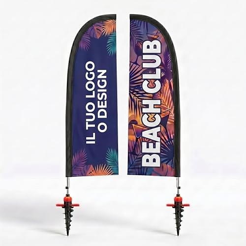Cimpress Bandiera vela personalizzata 2,6 m, aggiungi il tuo logo o testo | bandiera pubblicitaria double face beach flag con asta per pubblicità esterna, eventi, ristorazione e immobiliare