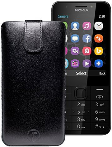 Original Favory Etui Tasche für Nokia 150 | Nokia 150 Dual-SIM Leder Etui Handytasche Ledertasche Schutzhülle Case Hülle Lasche mit Rückzugfunktion* in Schwarz