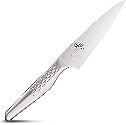 KAI Seki Magoroku Shoso Petit Couteau Utilitaire 12,0 cm - Acier Inoxydable 5CR15MoV 56 (±1) HRC - Meulage Convexe - Manche en Acier Inoxydable 18-8 avec Motif en Diamant - Fabriqué au Japon