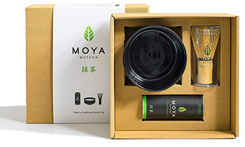 Coffret Moya Matcha thé vert en poudre | 30 g de Matcha Traditional Bio + Bol Nero+ Fouet | Set d’initiation à la préparation traditionnelle du thé matcha