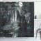 ABAKUHAUS Mystik Duschvorhang, Moon View in Scary Dunkel, Stoffliches Gewebe Badezimmerdekorationsset mit Haken, 175 x 200 cm, Blau grau
