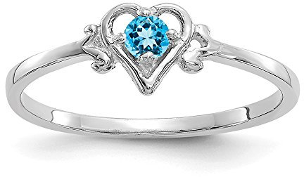 Diamond2deal Damen-Ring 14 Karat Weißgold Blautopas Geburtsstein Herzform Größe 7