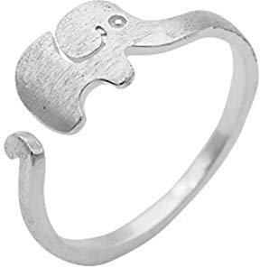 PRAK Damen 925 Sterling Silber Verstellbar Ringe, Silber Frisch Gezeichnet Elefanten Ring Einzelnen Weiblichen Lange Nase Baby Elefant Ring Fashion Student Schwanz Ring Schmuck