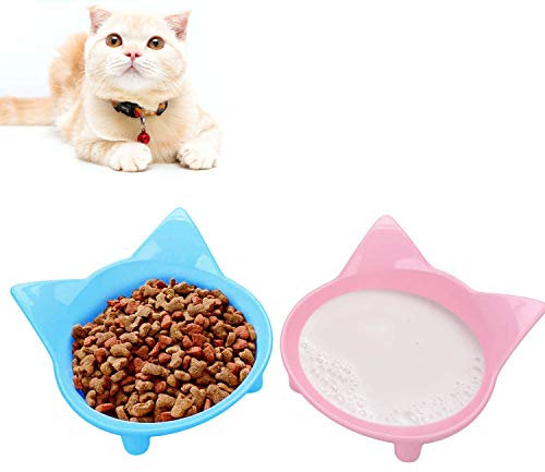 SUOXU Cat Bowls, Anti-slip Multi-purpose Cat Food Bowl Pet Water Bowl Cat Feeding Bowl, Set of 2 - Blue/Pink