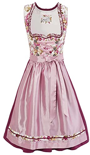 MarJo Damen Dirndl Zieglstadl midi 58 cm Creme rosa rot geblümt