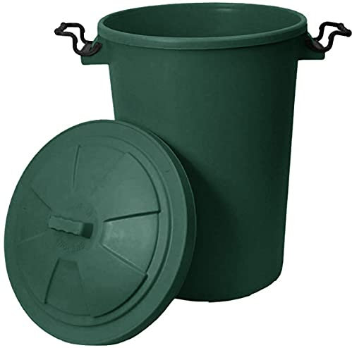 50 Litre Extra Large Heavy Duty Plastic Bin Dustbin Storage Unit with Locking Lid for Home and Garden Rubbish (Dark green)