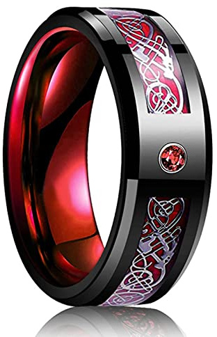 HCMA 8 mm Titan Stahl Ehering für Männer Frauen Punk Celtic Dragon Blau Rot Kohlefaser Ring AAA CZ Inlay Ehering
