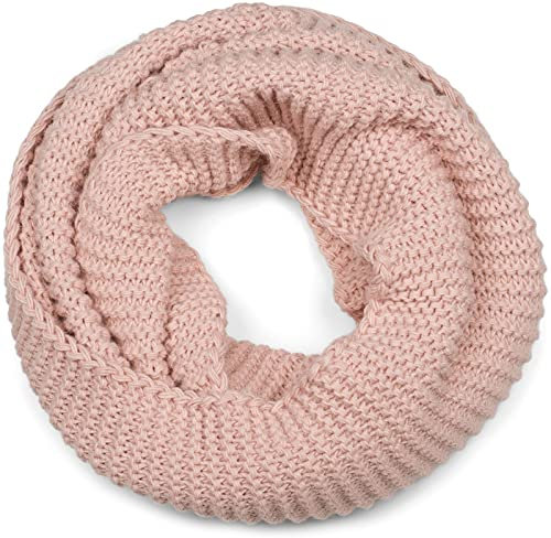 styleBREAKER Damen Strick Loop Schal Einfarbig mit Linksstrick Muster, warmer Winter Strickschal, Schlauchschal 01018166, Farbe:Rose