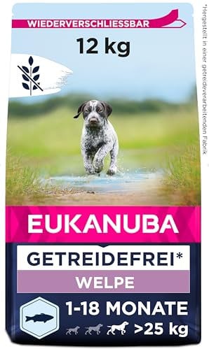 Eukanuba Welpenfutter getreidefrei mit Fisch für große Rassen - Trockenfutter ohne Getreide für Junior Hunde, 12 kg