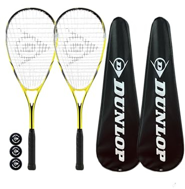 DUNLOP Hypermax Squash Racket Twin Set, includes Covers & 3 Squash Balls