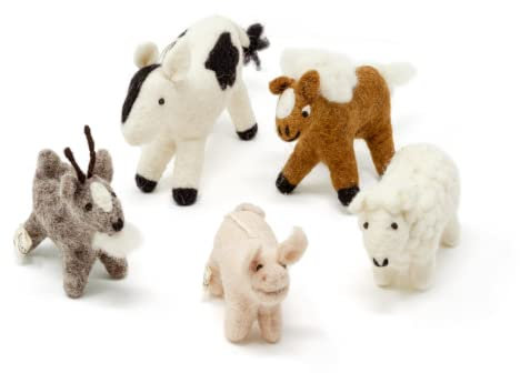 Gry & SIF Tier-Figuren aus Filz, Filz-Tiere, Deko-Figuren zum Hinstellen, Kinderzimmer-Deko zum Aufhängen, Kindergeburtstags-Geschenk, Handmade, Fairtrade | Bauernhof-Tiere, 5er Set