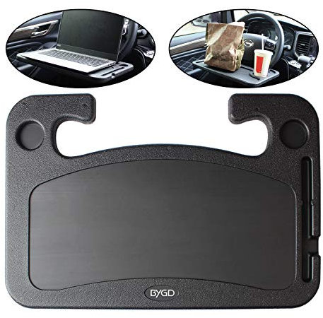 BYGD Mesa para el Volante del Coche, Bandeja Multifuncional portátil para el Volante del Coche con portavasos, diseñada para Comida, iPad y Ordenador portátil, se Adapta a la mayoría de los vehículos