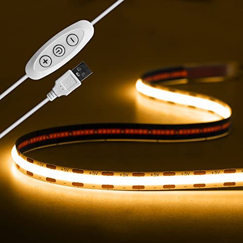 Tayire COB Ruban LED TV 2m, 5V USB Gradateur Bande lumineuse COB 3000K blanc chaud TV Rétroéclairage CRI90+ 960LEDs LED Lumière Linéaire pour TV Rétro-Éclairage PC Chambre Cuisine Maison DIY
