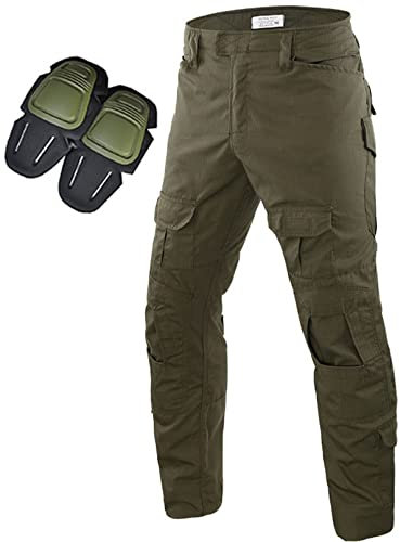 Uugood Militär Hose, Taktische Hose Herren G3 Camouflage Ripstop Combat Hose mit Knieschoner Multicam Cargo Hose für Outdoor Aktivitäten Paintball Jagd Airsoft (Armeegrün, M)