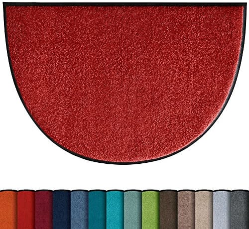 Erwin Müller Fußmatte Mainz, Schmutzfangmatte, Sauberlaufmatte Uni rot Größe 50x75 cm halbrund - rutschfest, pflegeleicht, für Fußbodenheizung geeignet (weitere Farben, Größen)