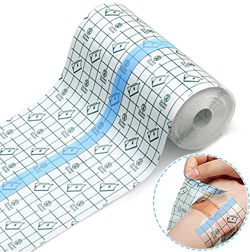 Benda Trasparente Impermeabile,16cmx10m/6.3inx394in Cerotti Elastici di Fissaggio,Bendaggio Antiallergico,Nastro Medico Trasparente,Pellicola per Tatuaggi,Adesiva Impermeabile Trasparente