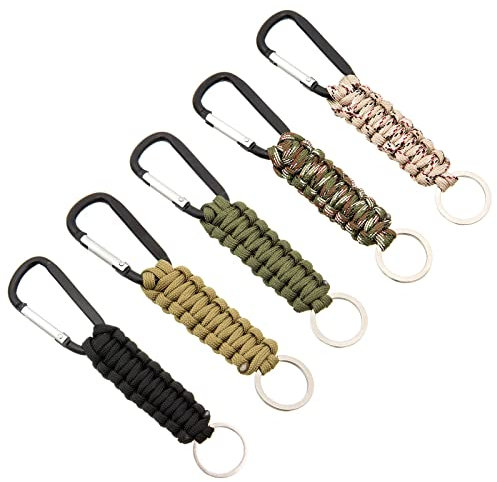 SHULLIN 5 Stück Paracord Schlüsselanhänger Paracord Geflochtene Lanyard Ring-Haken-Clip Karabiner Schlüsselanhänger Geflochtenes Lanyard Ring Haken mit Karabinerhakenr für Klettern Camping