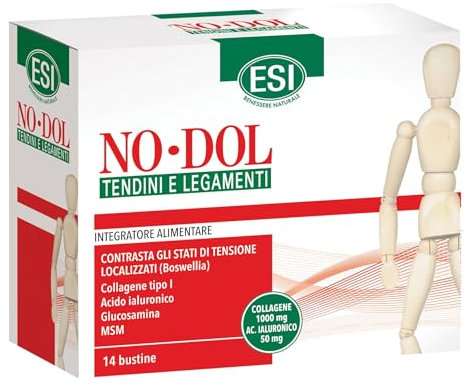 ESI - No-Dol Tendini e Legamenti, Integratore Alimentare con Collagene, Acido Ialuronico e Boswellia, Contrasta Tensioni Localizzate e Contribuisce alla Formazione di Cartilagine, 14 Bustine