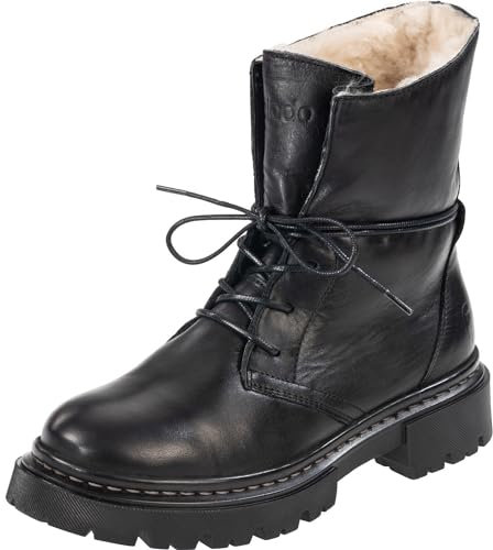 Palado Stiefeletten Damen Kasos Block – bequeme Boots Made in Portugal - warm gefütterte Stiefel - modische Winterschuhe Black/Black UK7 - EU40