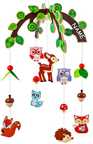 alles-meine.de GmbH Holzmobile Motivwahl Tiere im Wald & Eulen - inkl. Name Unruhe aus Holz - Spielzeug Windspiel/Tiere Baby Mobile - Windspiel - Traumfänger - Babymobile..